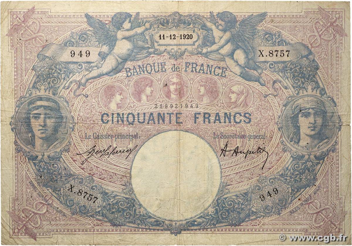 50 Francs BLEU ET ROSE FRANKREICH  1920 F.14.33 fS