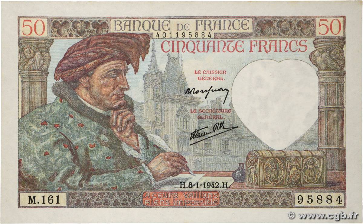 50 Francs JACQUES CŒUR FRANCE  1942 F.19.18 pr.NEUF