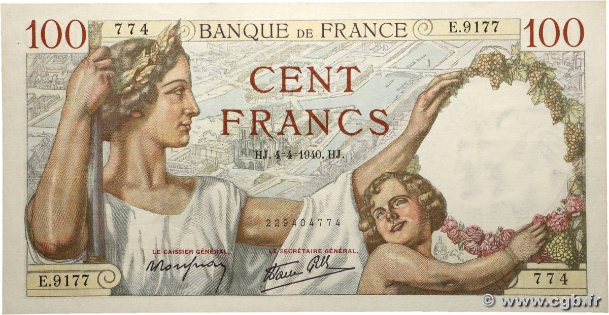 100 Francs SULLY FRANCE  1940 F.26.26 SUP