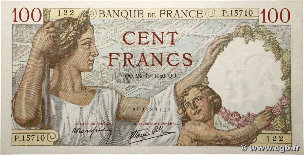 100 Francs SULLY FRANCIA  1940 F.26.39 AU