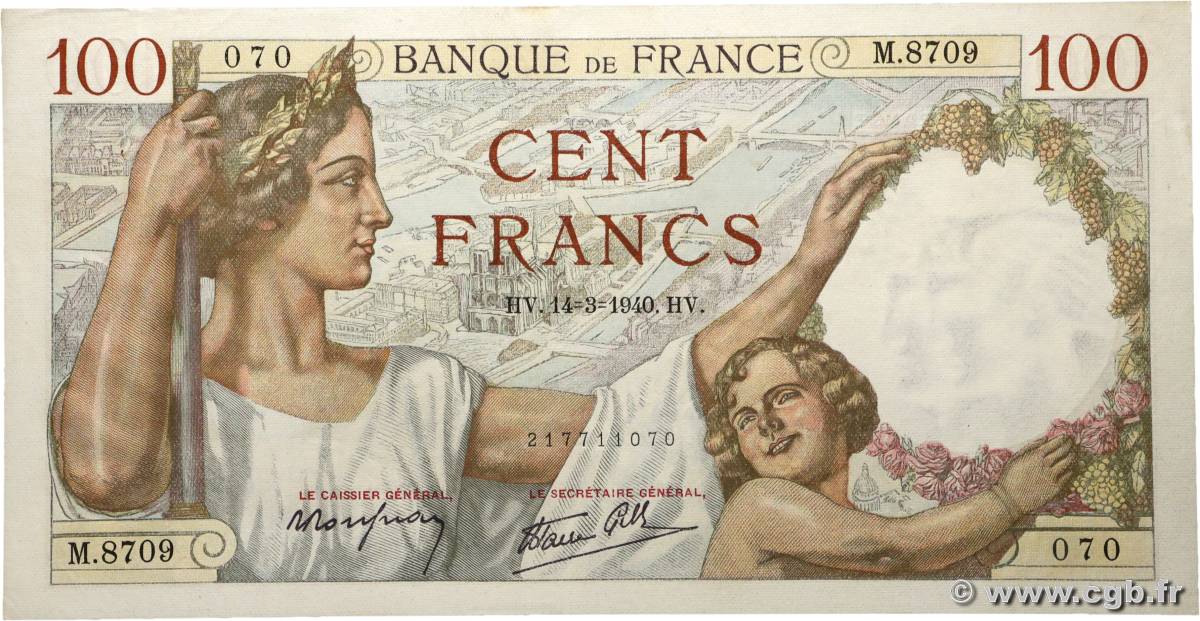 100 Francs SULLY FRANCE  1940 F.26.25 SUP+
