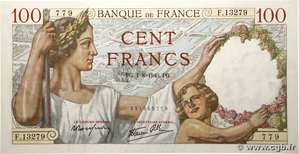 100 Francs SULLY FRANCE  1940 F.26.34 SPL+