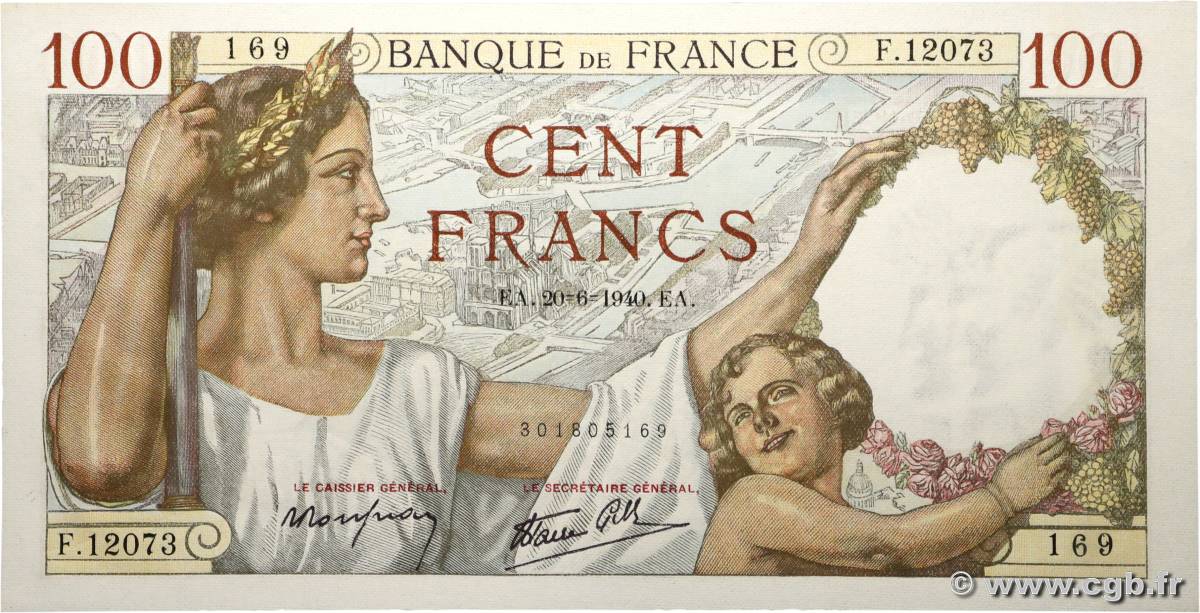 100 Francs SULLY FRANCE  1940 F.26.32 pr.NEUF