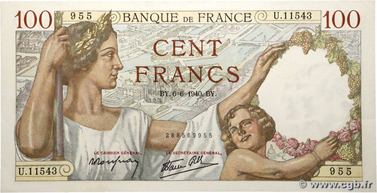 100 Francs SULLY FRANCE  1940 F.26.31 SPL+