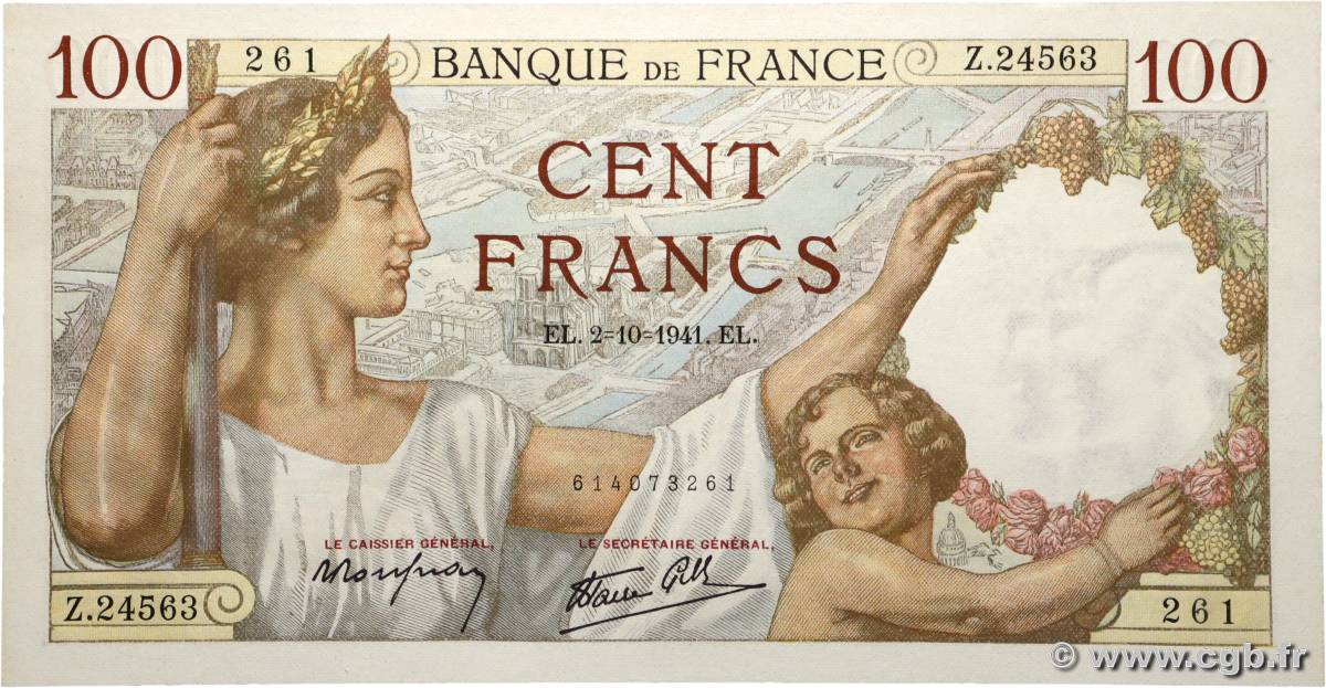 100 Francs SULLY FRANCE  1941 F.26.58 pr.NEUF