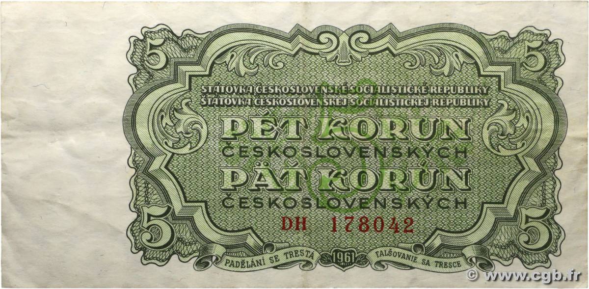 5 Korun CZECHOSLOVAKIA  1961 P.082 VF+