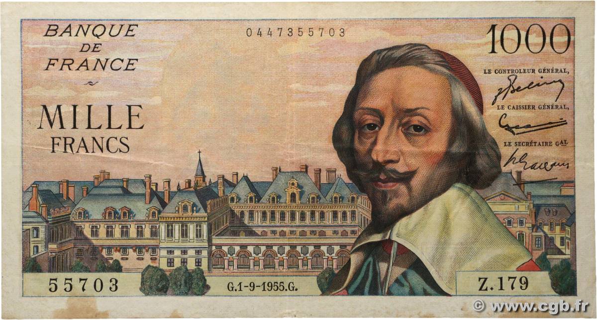 1000 Francs RICHELIEU FRANCE  1955 F.42.15 TB+