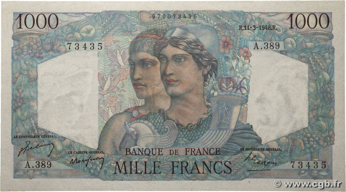 1000 Francs MINERVE ET HERCULE FRANCE  1948 F.41.19 XF+