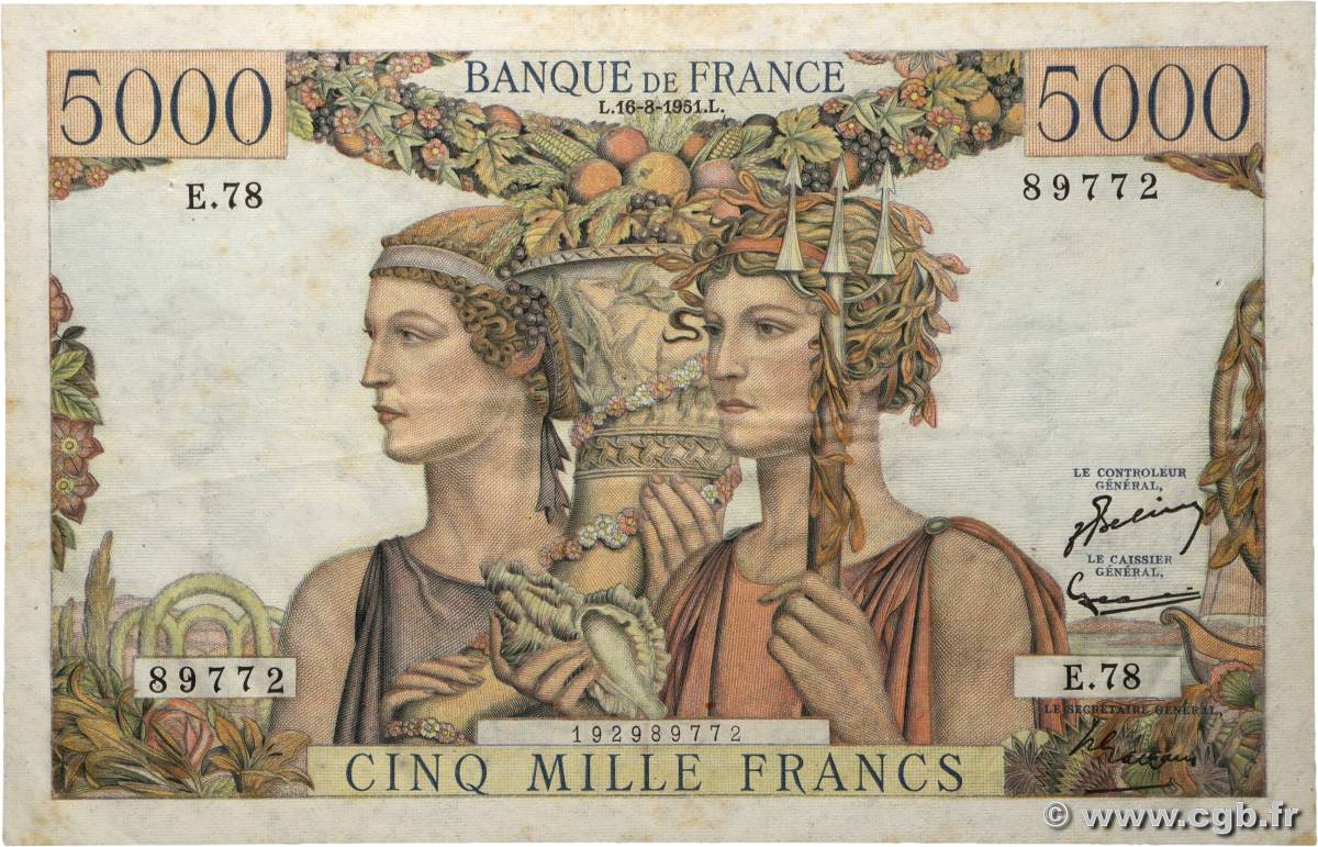 5000 Francs TERRE ET MER FRANCE  1951 F.48.05 TTB