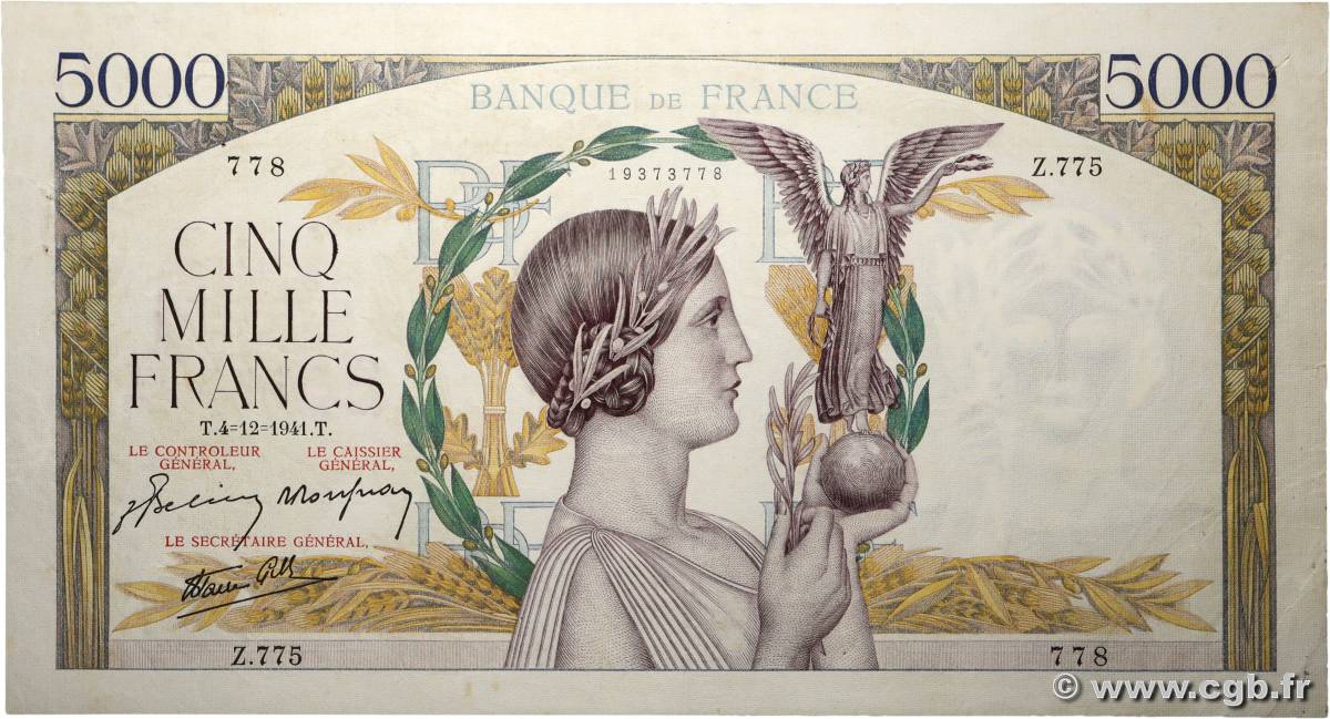5000 Francs VICTOIRE Impression à plat FRANCIA  1941 F.46.30 BB
