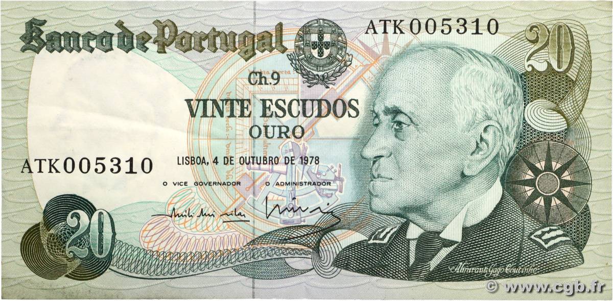 20 Escudos PORTUGAL  1978 P.176b TTB