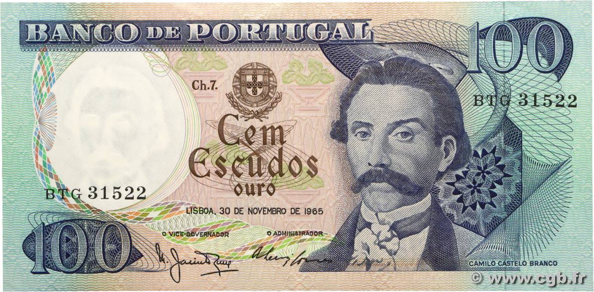 100 Escudos PORTUGAL  1965 P.169 SUP