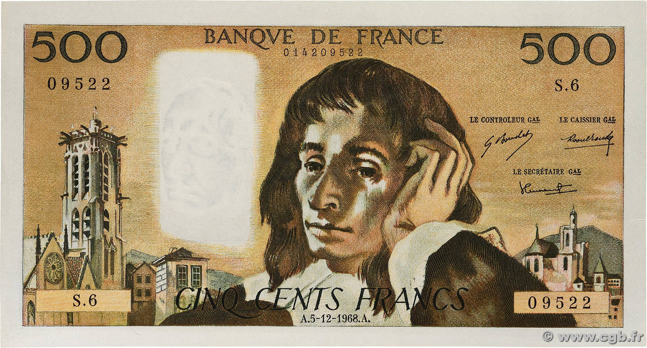 500 Francs PASCAL FRANCE  1968 F.71.02 SPL