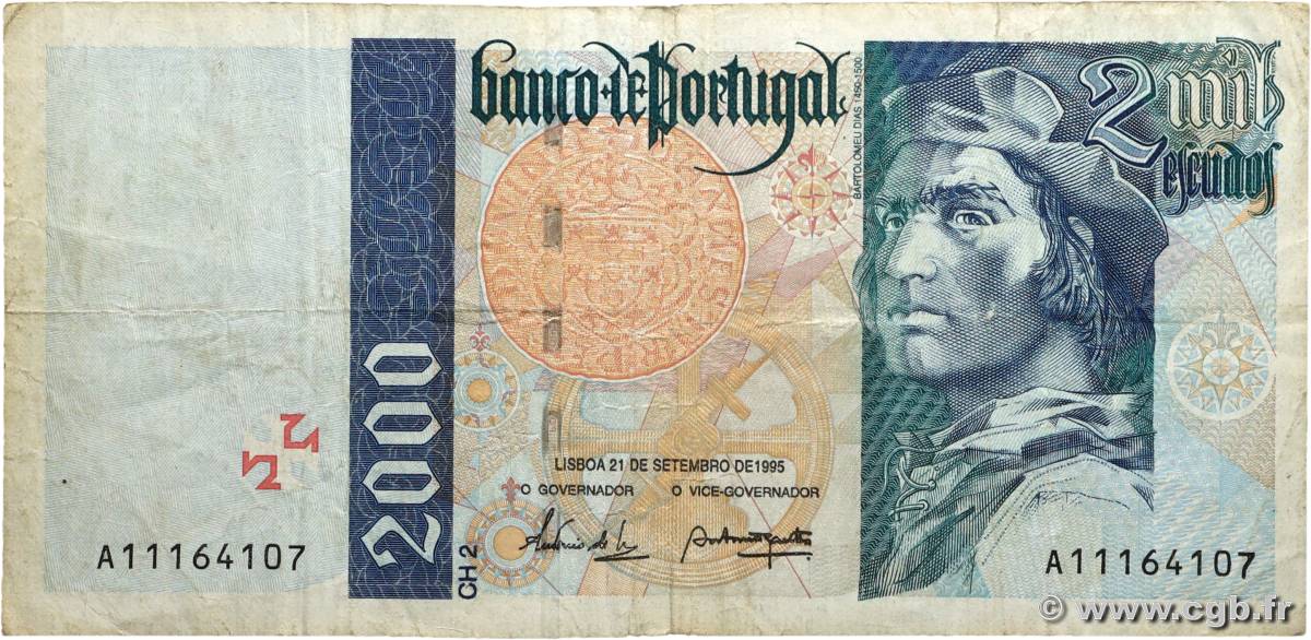 2000 Escudos PORTUGAL  1995 P.189a B+