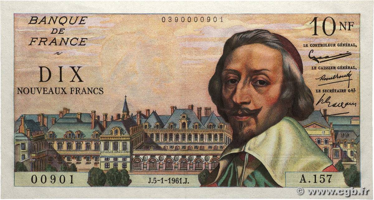 10 Nouveaux Francs RICHELIEU Numéro spécial FRANKREICH  1961 F.57.13 VZ+