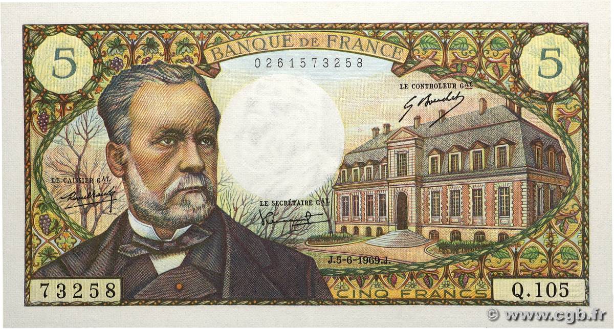 5 Francs PASTEUR FRANKREICH  1969 F.61.10 VZ+