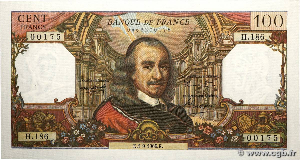 100 Francs CORNEILLE FRANCE  1966 F.65.14 XF+