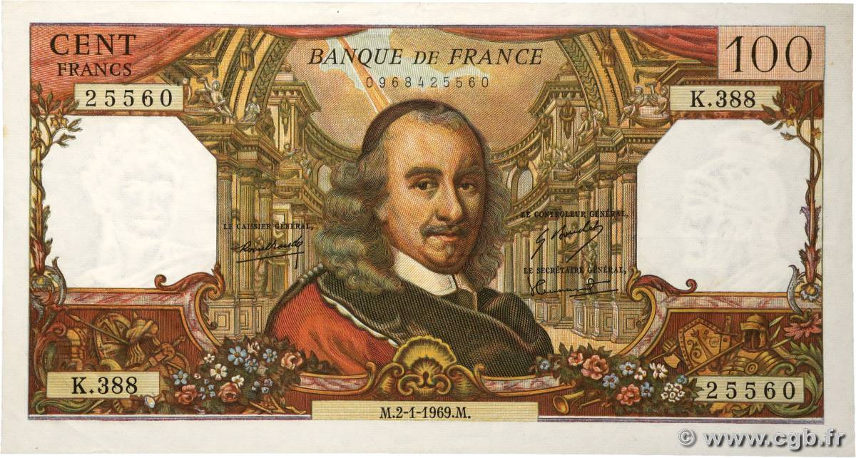 100 Francs CORNEILLE FRANCE  1969 F.65.25 VF+