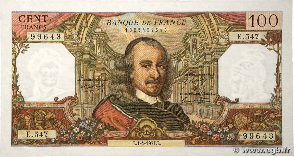 100 Francs CORNEILLE FRANCE  1971 F.65.35 pr.SPL