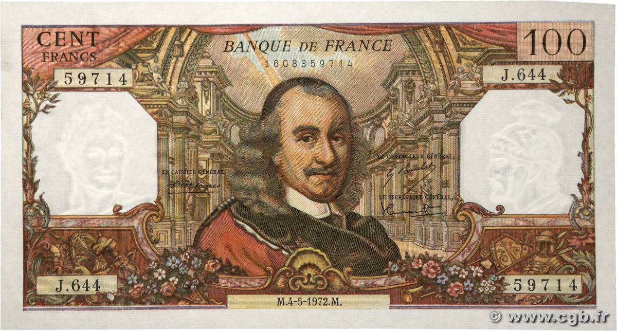 100 Francs CORNEILLE FRANCE  1972 F.65.39 pr.SPL