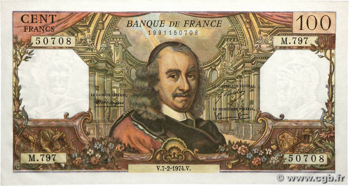 100 Francs CORNEILLE FRANCE  1974 F.65.45 UNC-