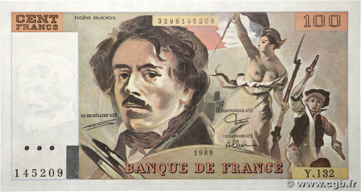100 Francs DELACROIX modifié FRANCE  1989 F.69.13a NEUF