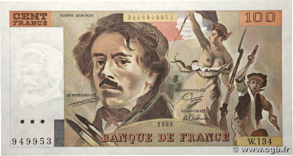 100 Francs DELACROIX modifié FRANCE  1989 F.69.13a pr.NEUF