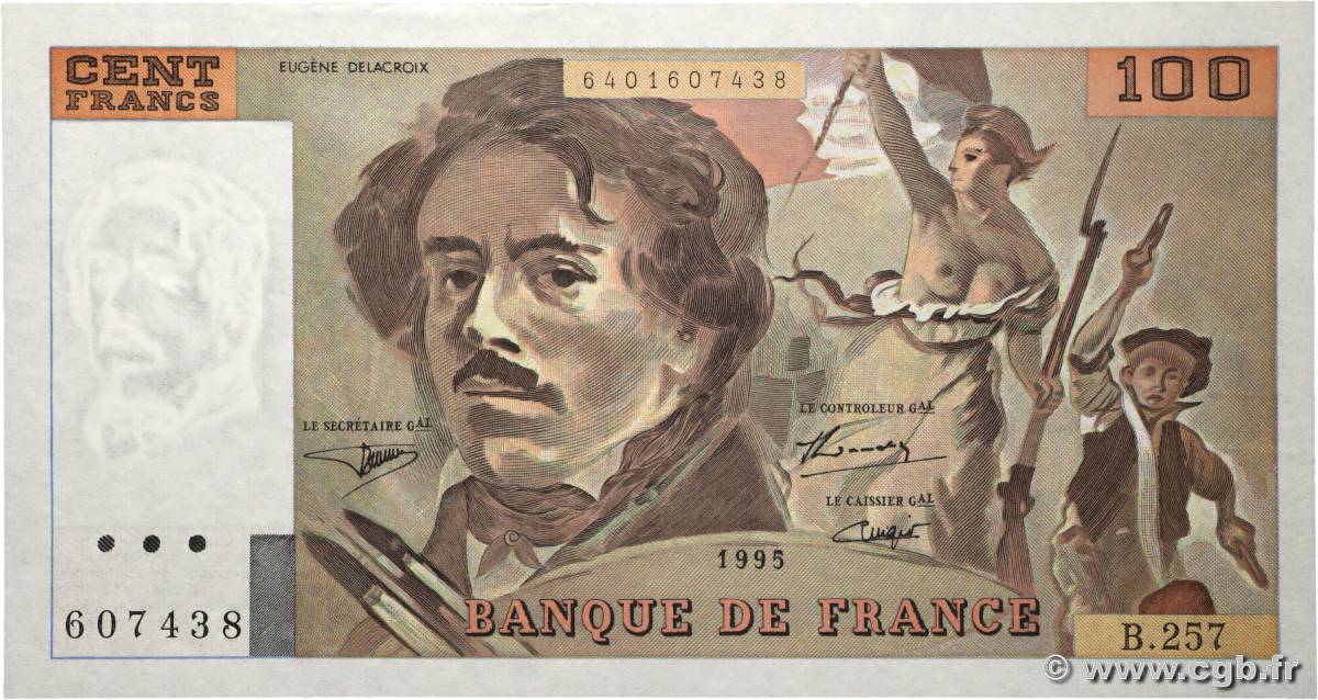100 Francs DELACROIX 442-1 & 442-2 FRANCE  1995 F.69ter.02a AU