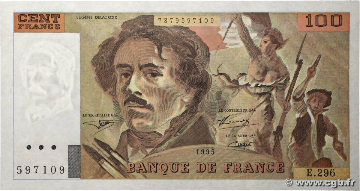 100 Francs DELACROIX 442-1 & 442-2 FRANKREICH  1995 F.69ter.02c ST