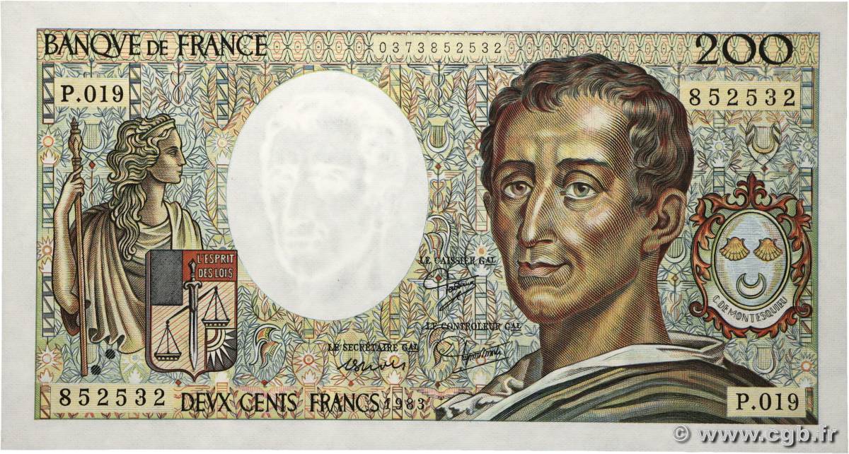 200 Francs MONTESQUIEU FRANCIA  1983 F.70.03 SC