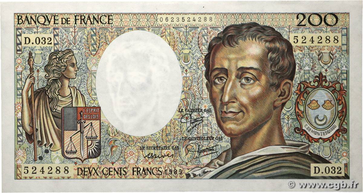 200 Francs MONTESQUIEU FRANCE  1985 F.70.05 SUP+