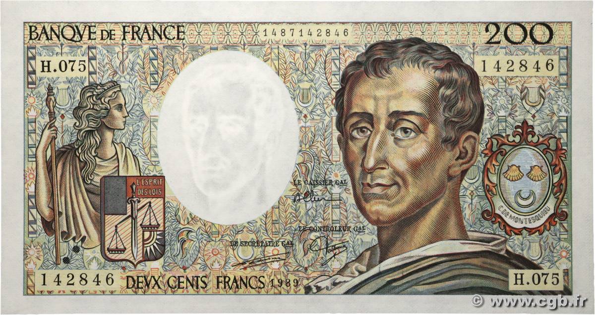 200 Francs MONTESQUIEU FRANCE  1989 F.70.09 pr.NEUF