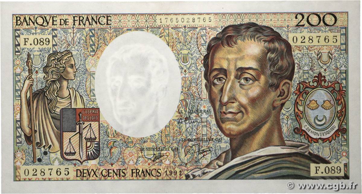 200 Francs MONTESQUIEU FRANCE  1991 F.70.11 SPL