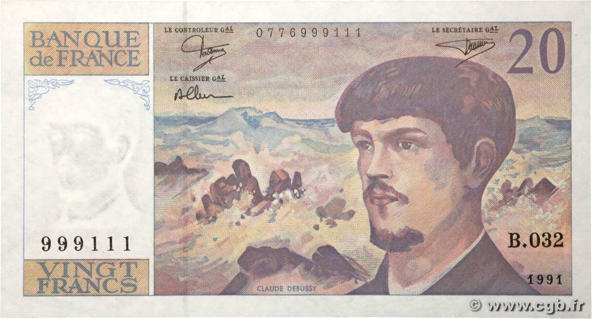20 Francs DEBUSSY à fil de sécurité Numéro spécial FRANCE  1991 F.66bis.02 pr.NEUF