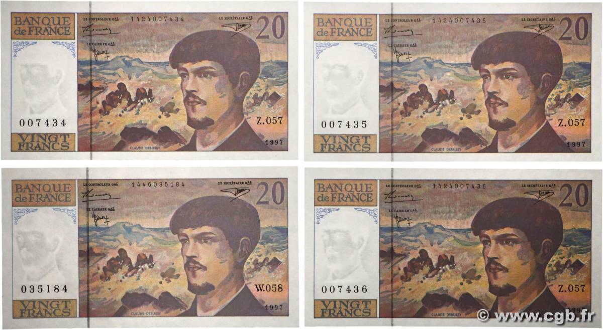 20 Francs DEBUSSY Modifié Lot FRANCIA  1997 F.66ter.02 q.FDC