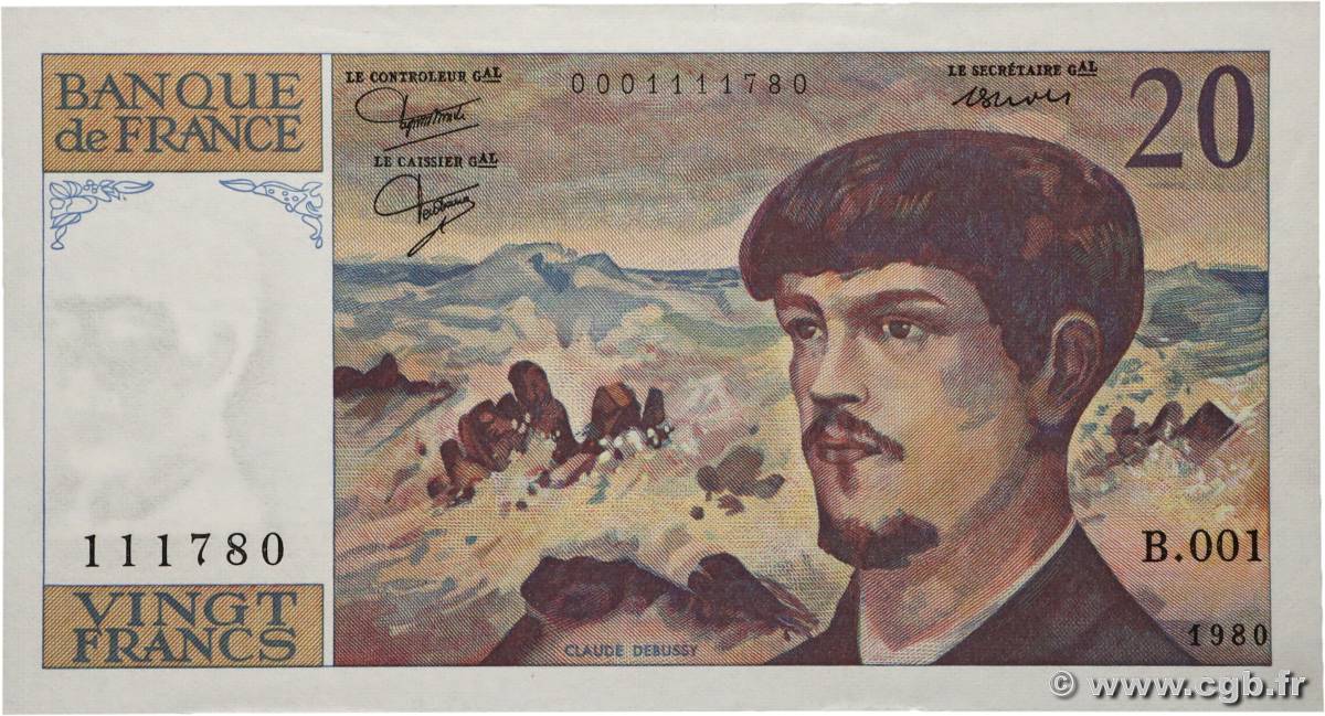 20 Francs DEBUSSY FRANCE  1980 F.66.01 SPL+