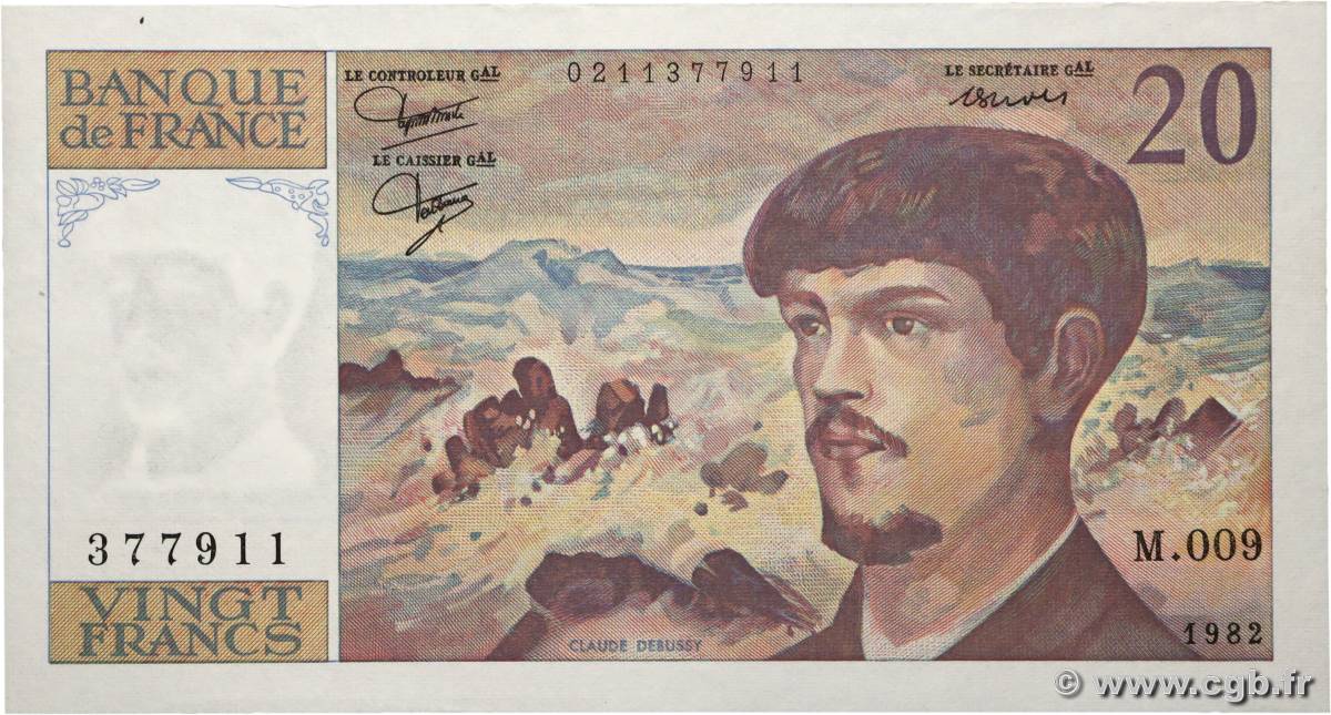 20 Francs DEBUSSY FRANCIA  1982 F.66.03 q.FDC