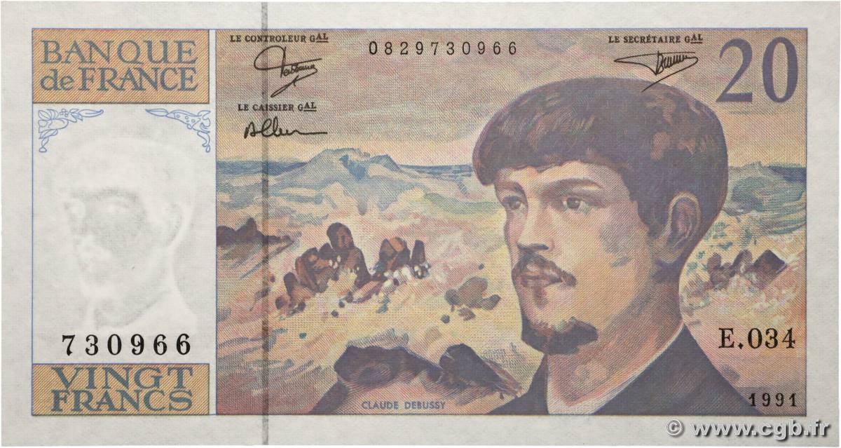 20 Francs DEBUSSY à fil de sécurité FRANCE  1991 F.66bis.02 UNC-
