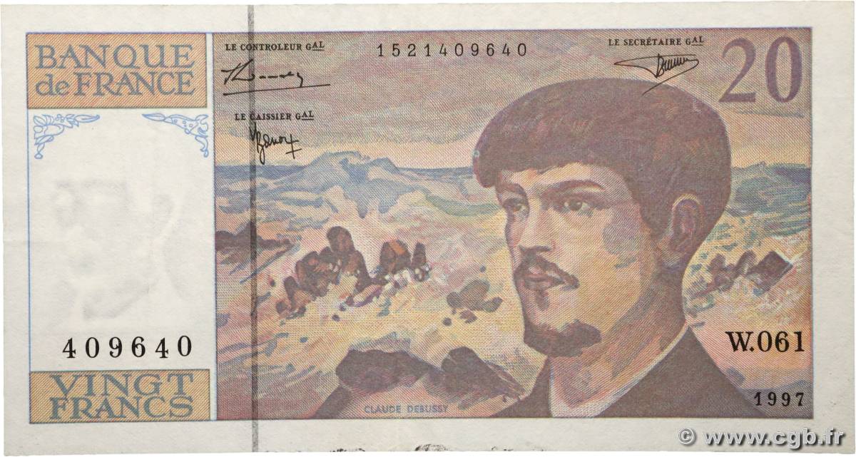 20 Francs DEBUSSY Modifié Fauté FRANCIA  1997 F.66ter.02 BB