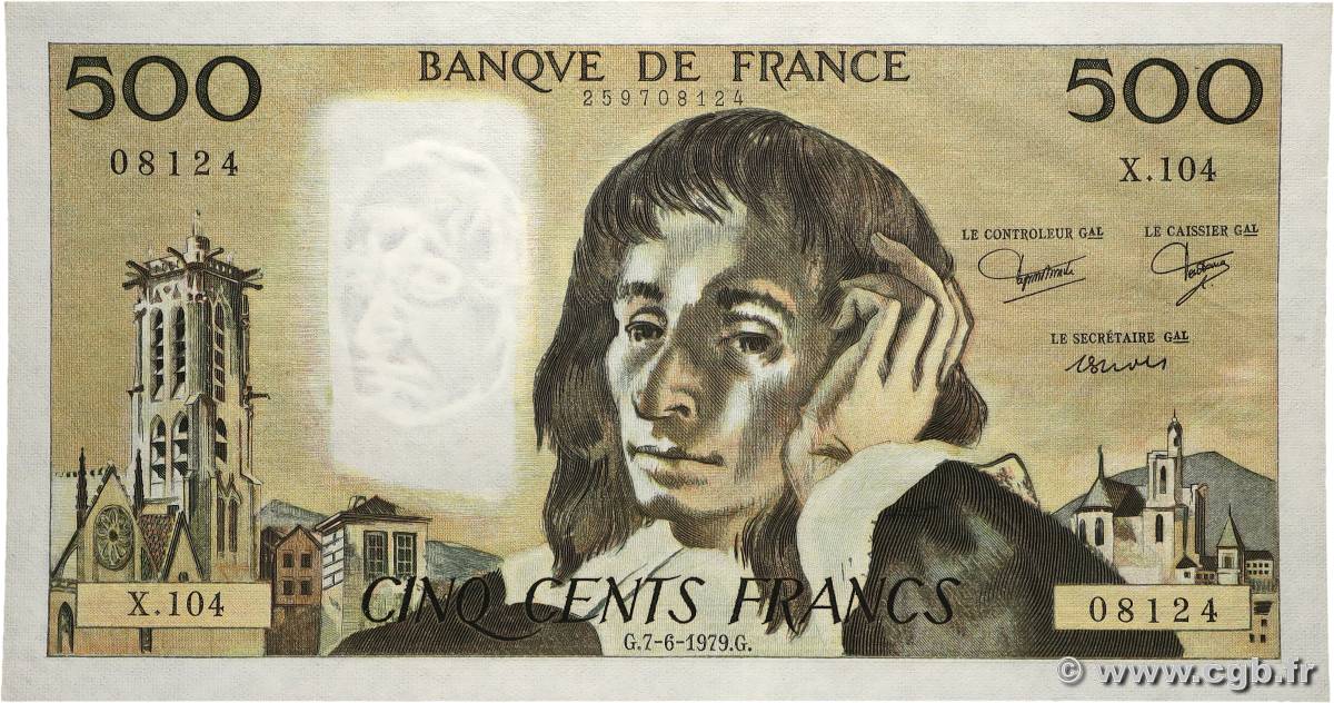 500 Francs PASCAL FRANKREICH  1979 F.71.20 fST+