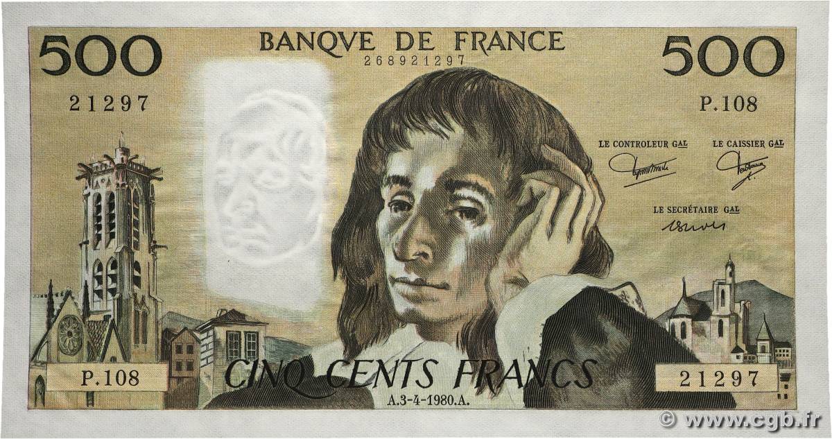 500 Francs PASCAL FRANKREICH  1980 F.71.21 fST+