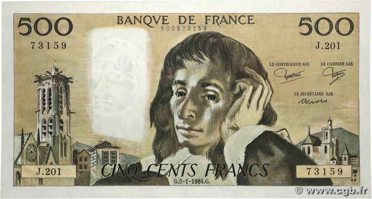 500 Francs PASCAL FRANKREICH  1984 F.71.30 ST