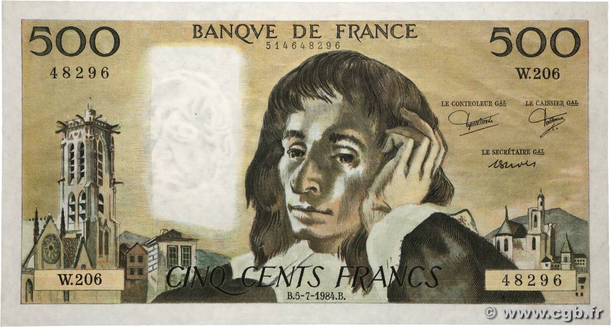 500 Francs PASCAL FRANCE  1984 F.71.31 pr.SPL
