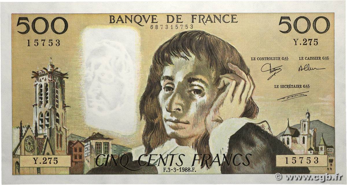 500 Francs PASCAL FRANCE  1988 F.71.38 pr.NEUF