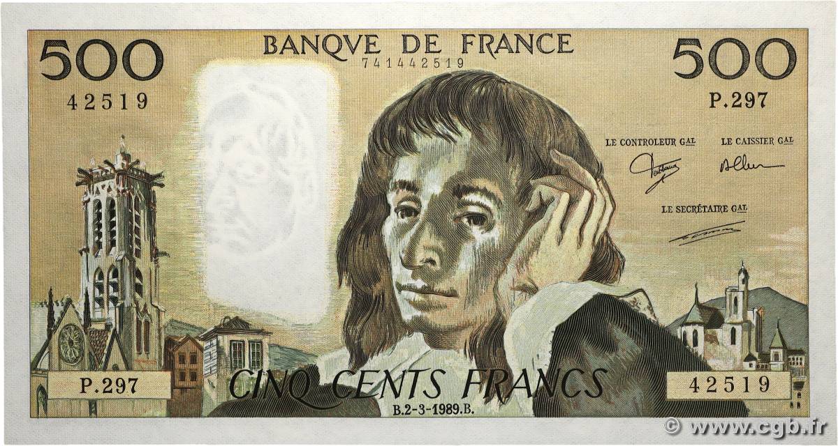 500 Francs PASCAL FRANKREICH  1989 F.71.41 ST