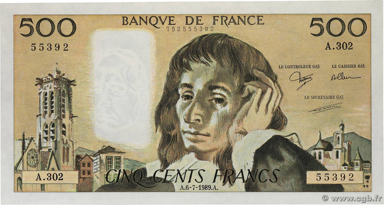500 Francs PASCAL FRANCE  1989 F.71.42 pr.NEUF