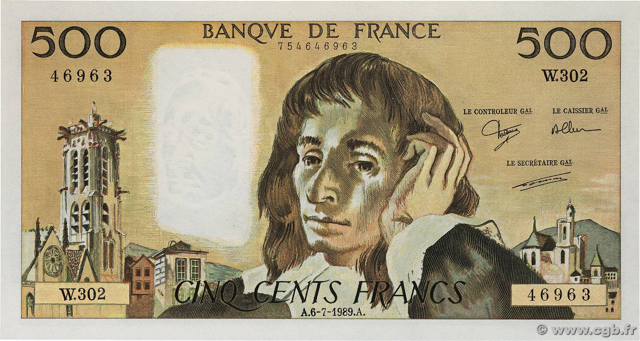 500 Francs PASCAL FRANCE  1989 F.71.42 pr.NEUF