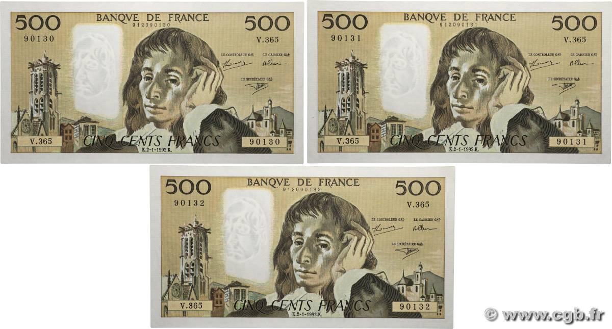 500 Francs PASCAL Consécutifs FRANKREICH  1992 F.71.49 VZ+