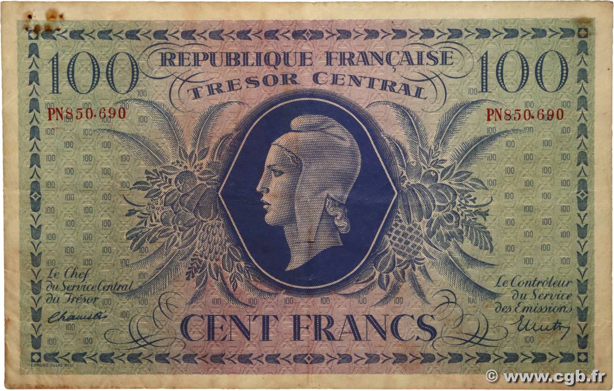 100 Francs MARIANNE FRANCIA  1943 VF.06.01g BC+