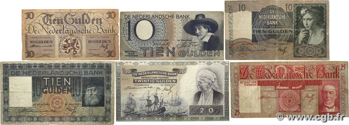 10, 20 et 25 Gulden Lot NIEDERLANDE  1937 P.049, P.050, P.054, P.056a, P.059, P.074 S